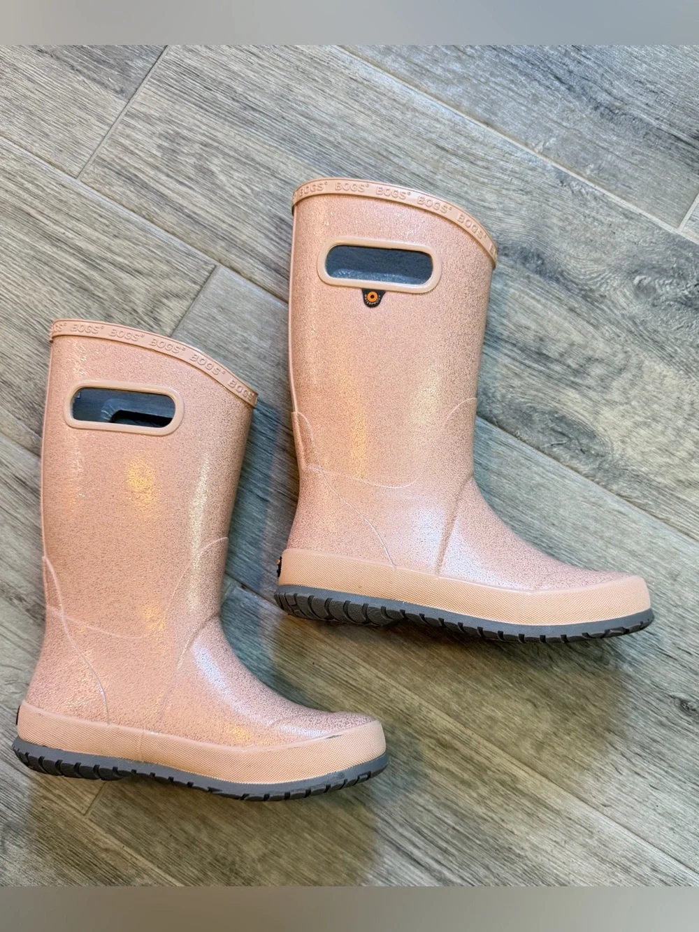 BOGS Glitter Rose Gold Rubber Waterproof Rain Boots Youth Size 1